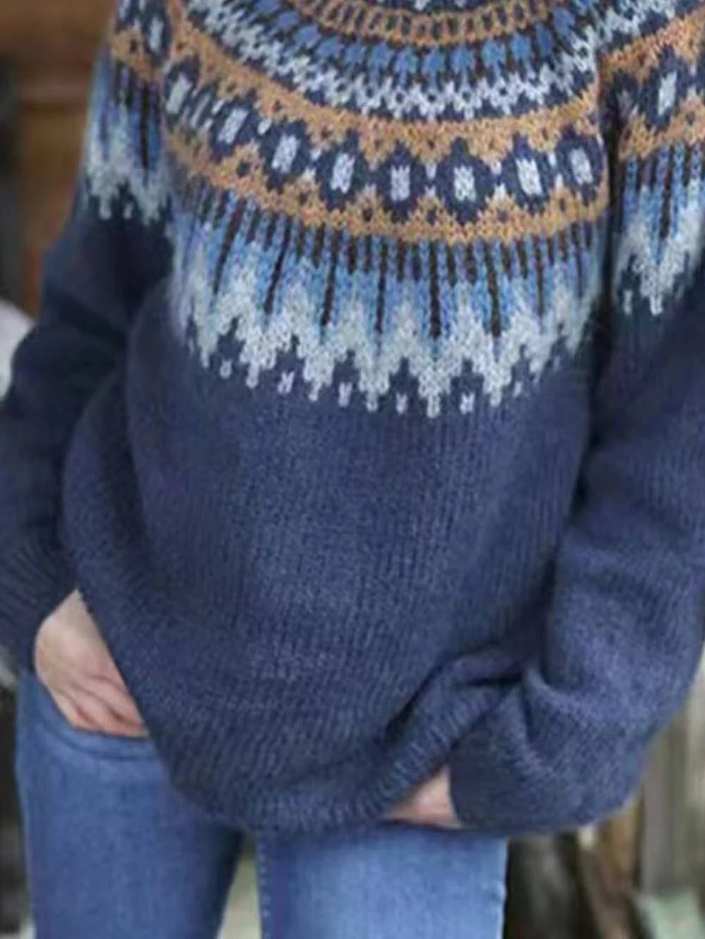 Nordic Pattern Knit Crewneck Sweater
