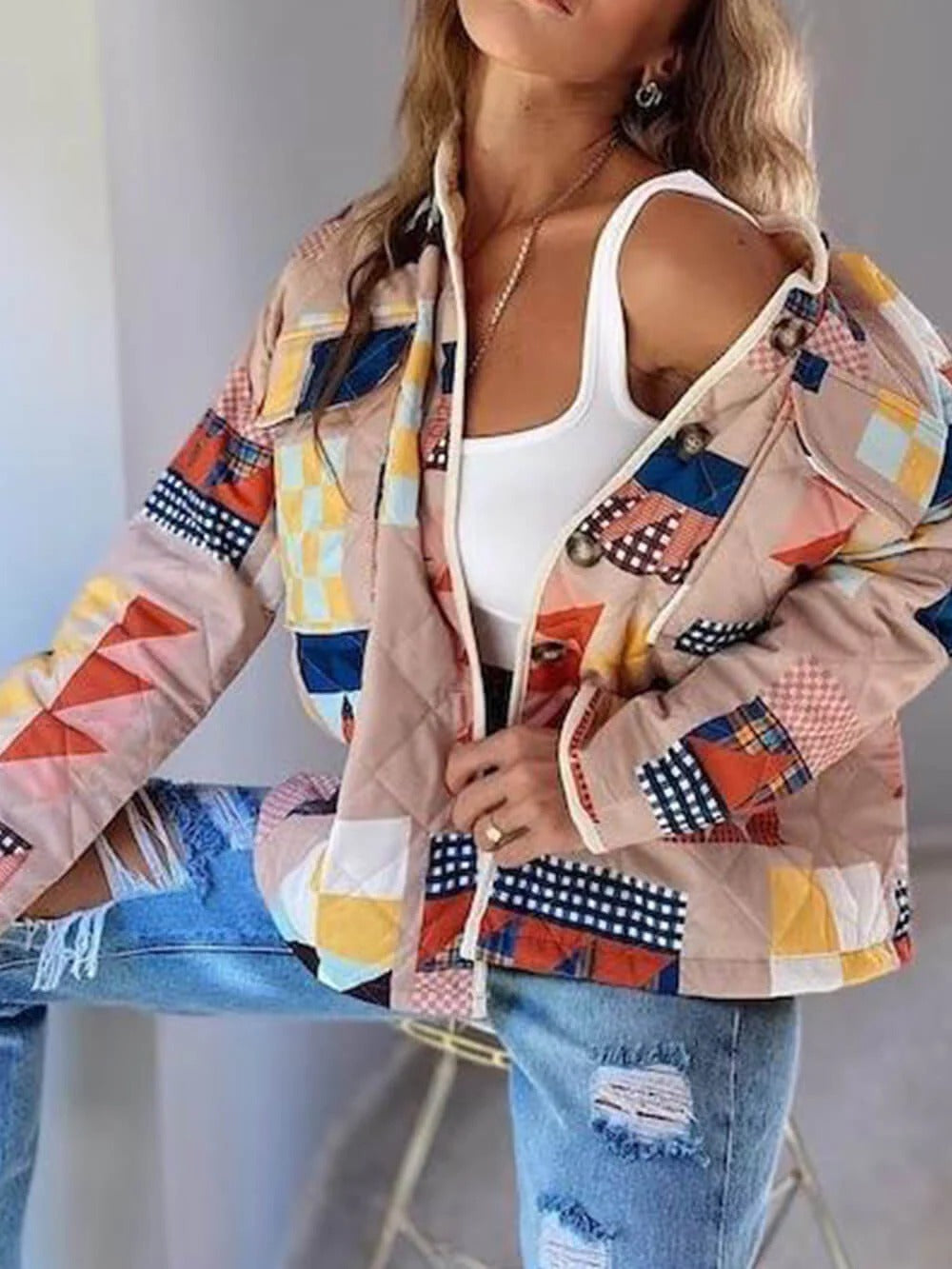 Colorblock Patchwork Quilted Cardigan