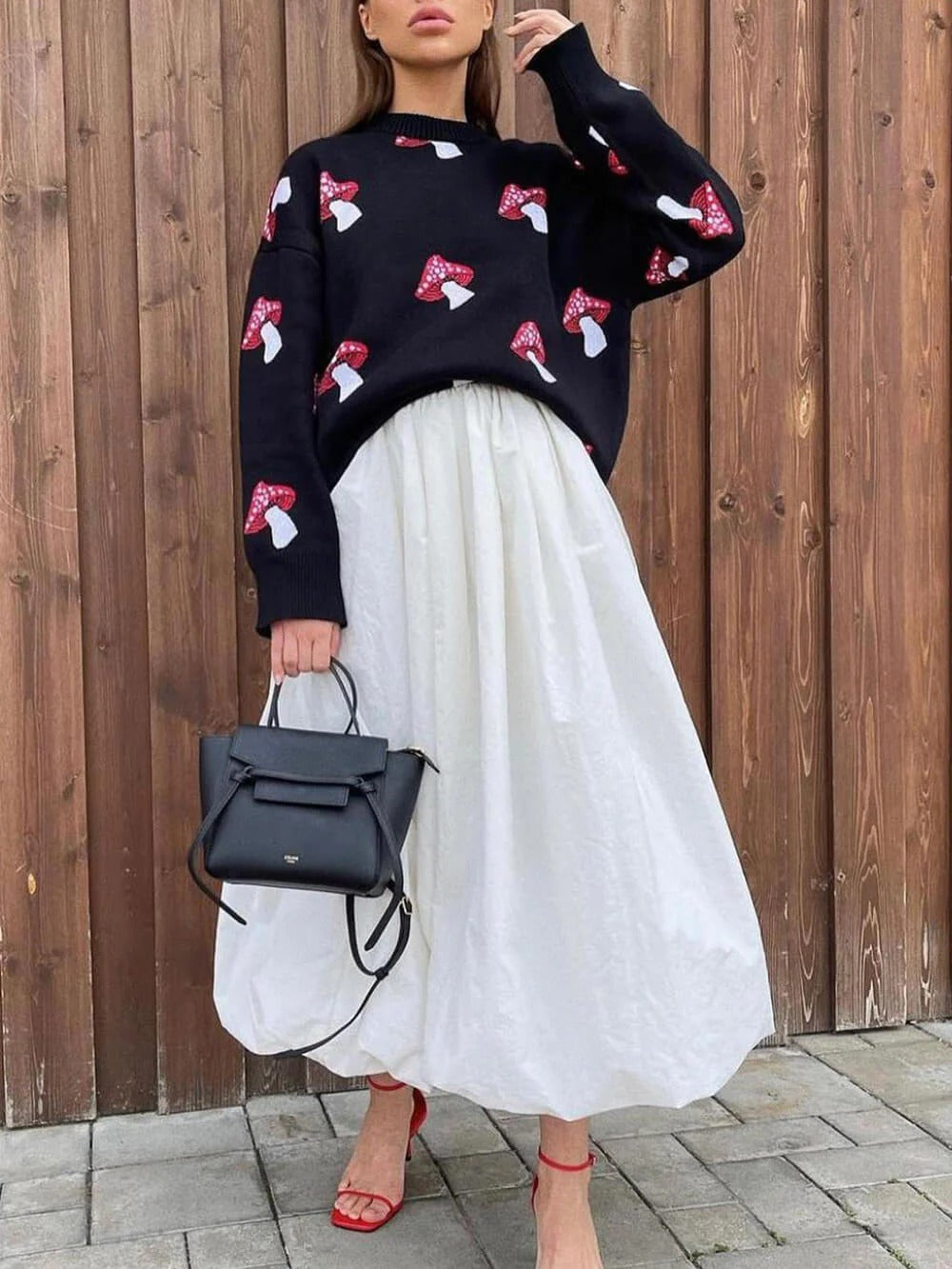 Mushroom Print Knit Sweater