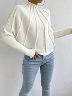 Ribbed High Neck Knit Sweater