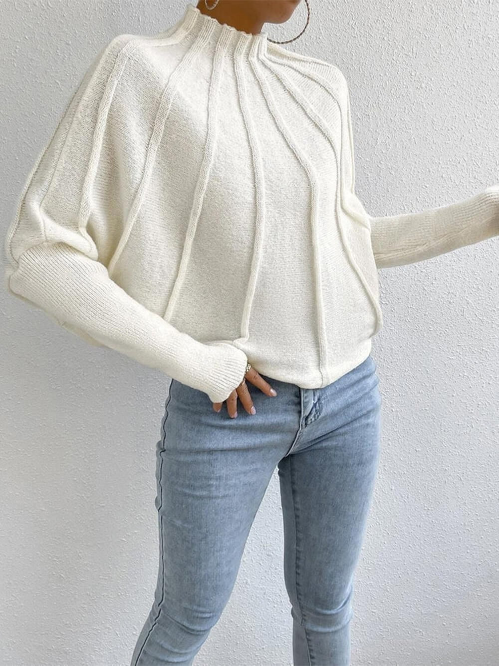 Ribbed High Neck Knit Sweater