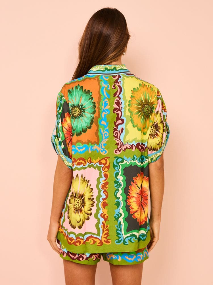 Golden Bloom Resort Shorts Set