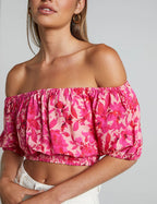 Pink Floral Off-Shoulder Crop Top