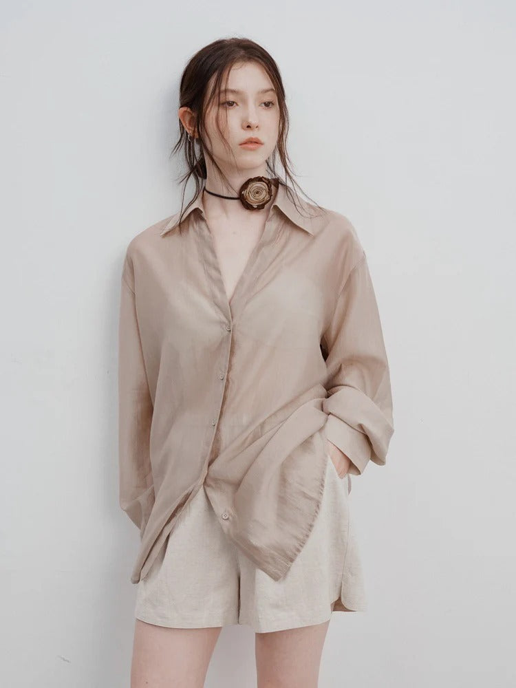 Minimal Satin Button-Up Blouse