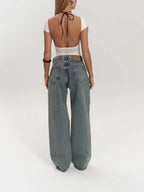 Women’s Sheer Distressed Wide-Leg Jeans