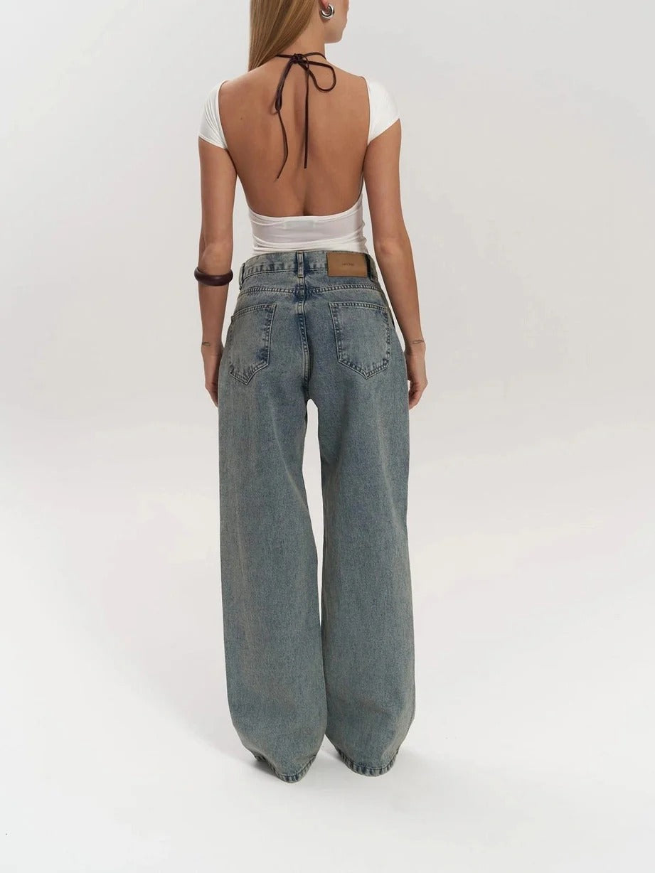 Women’s Sheer Distressed Wide-Leg Jeans