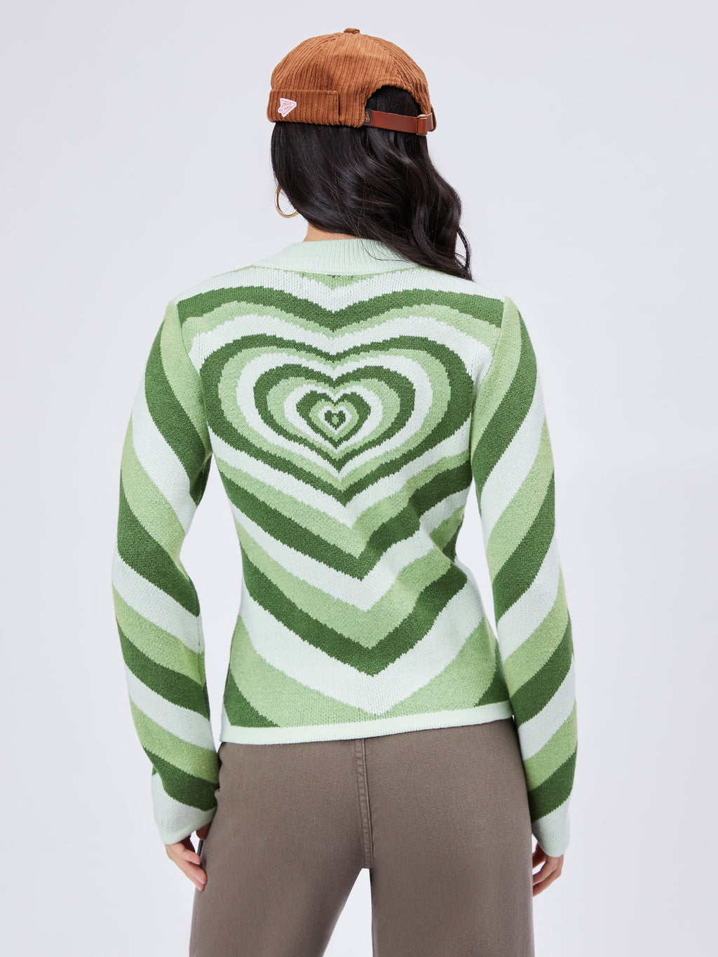 Green Heart Pattern Knit Sweater