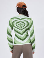 Green Heart Pattern Knit Sweater