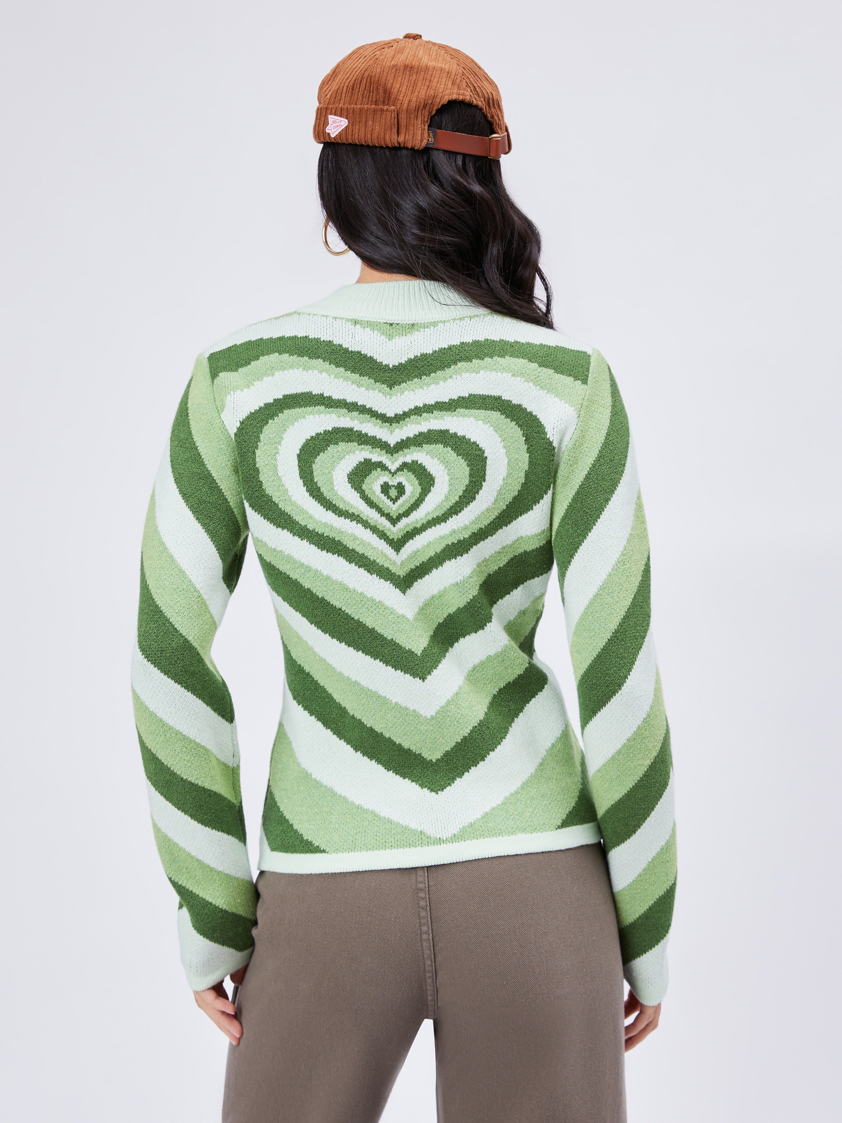 Green Heart Pattern Knit Sweater
