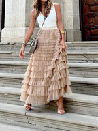 Champagne Ruffle Maxi Skirt