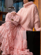 Soft Pink Chunky Turtleneck Sweater
