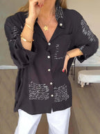 Black Script Print Relaxed Blouse