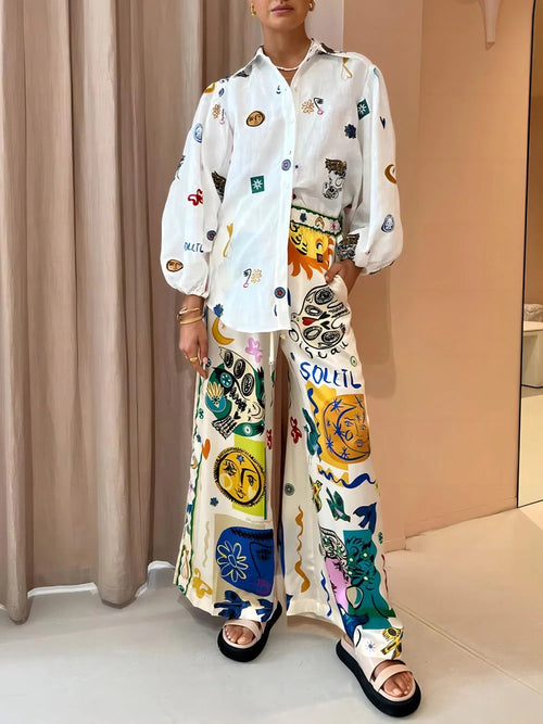 Abstract Print Button-Up Blouse