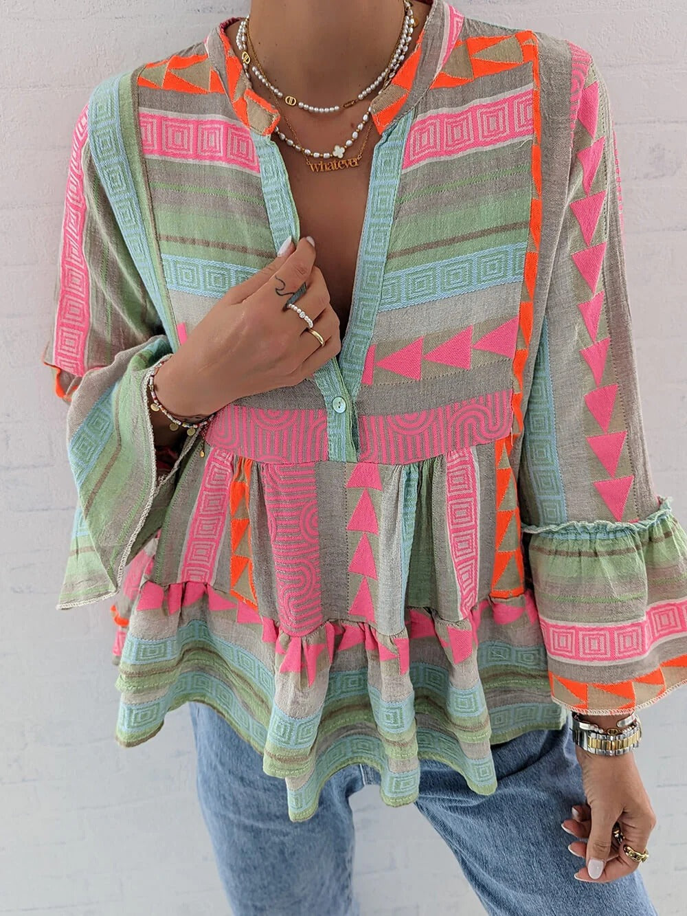 Boho Print Flowy Blouse