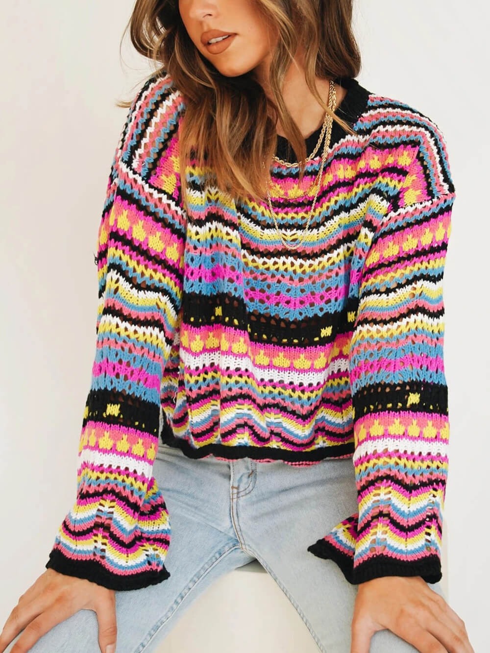 Colorful Striped Knit Sweater