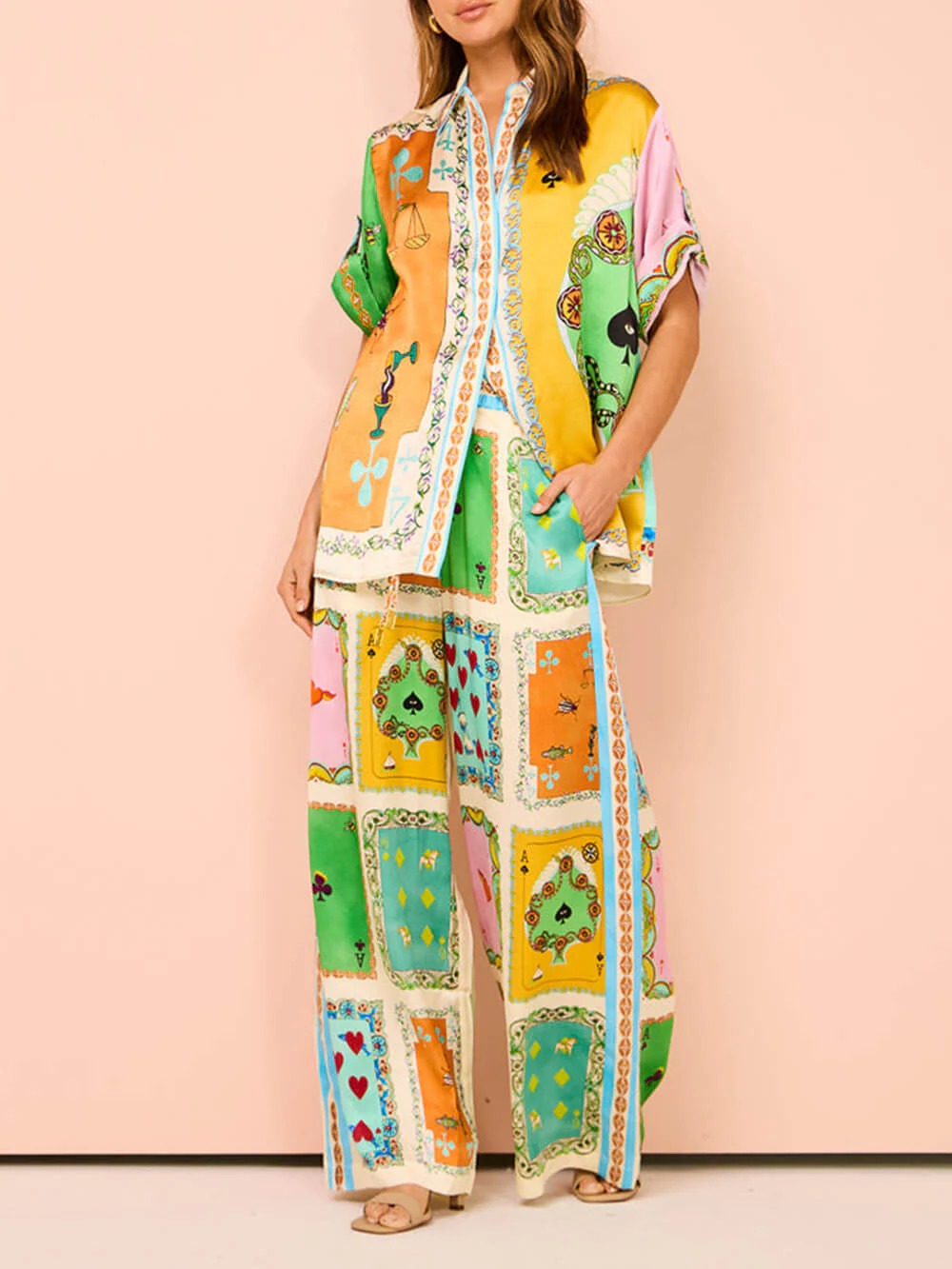 Women’s Luxe Printed Wide-Leg Pants Set