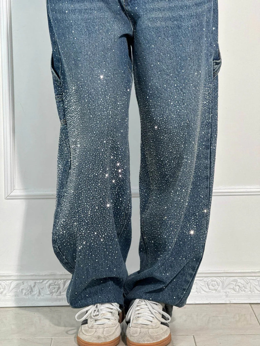 Sparkle Wide-Leg Cargo Jeans