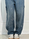 Sparkle Wide-Leg Cargo Jeans