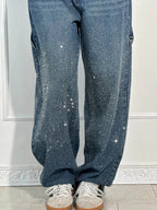 Sparkle Wide-Leg Cargo Jeans