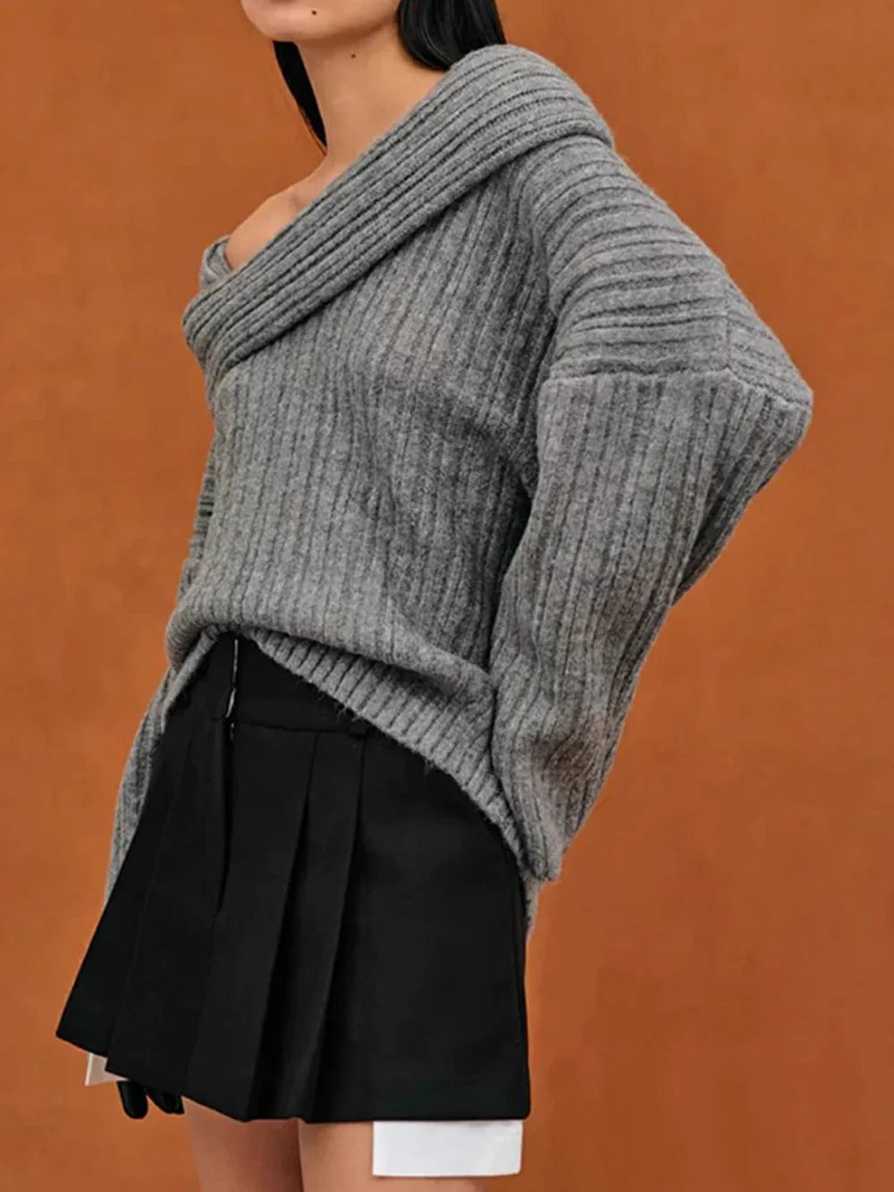Off-Shoulder Ribbed Knit Sweater