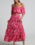 Pink Floral Off-Shoulder Crop Top