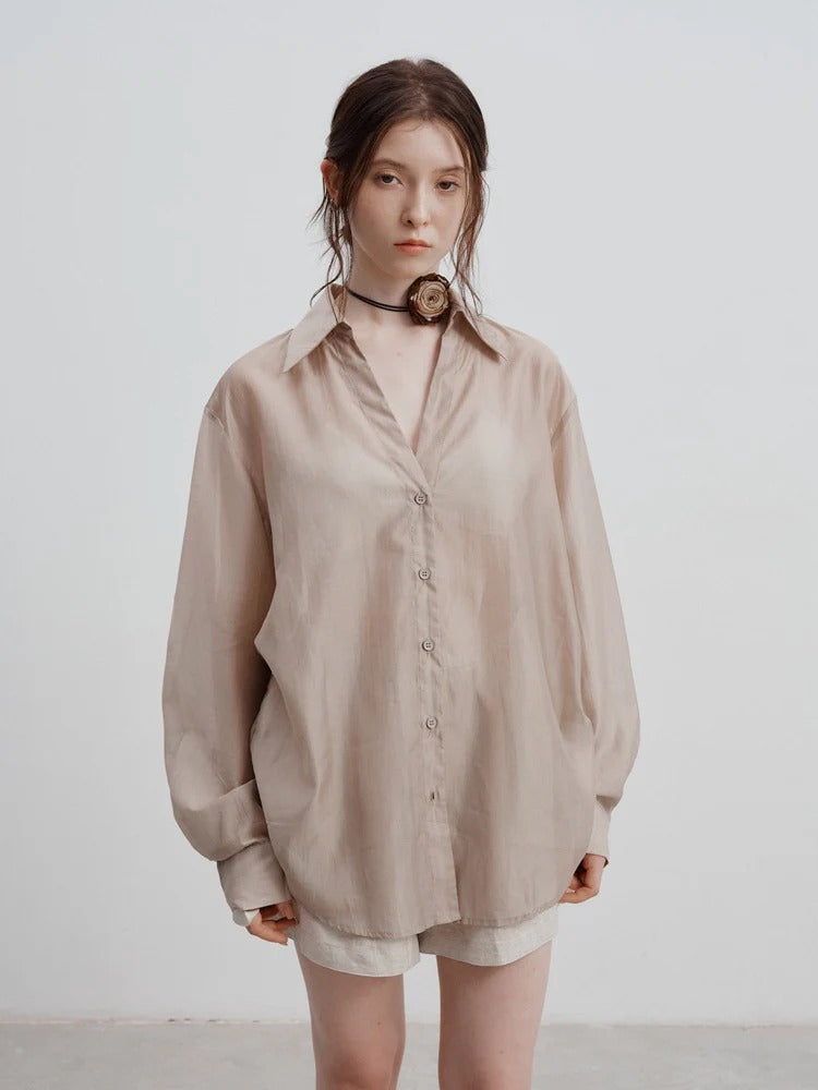 Minimal Satin Button-Up Blouse
