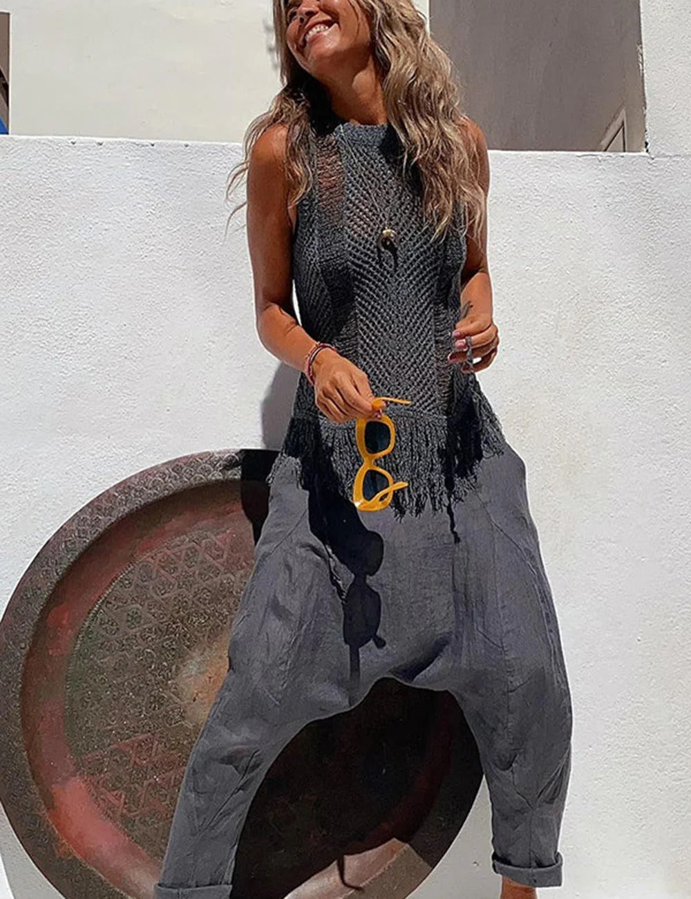 Sleeveless Knit Boho Sweater Top