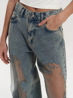 Women’s Sheer Distressed Wide-Leg Jeans