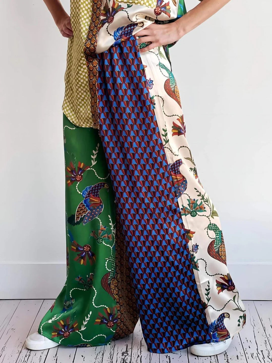 Women’s Luxe Mixed Print Wide-Leg Pants Set