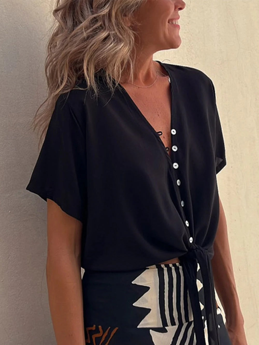 Chic Button Tie-Front Blouse