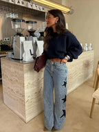 Women’s Star Detail Wide-Leg Jeans