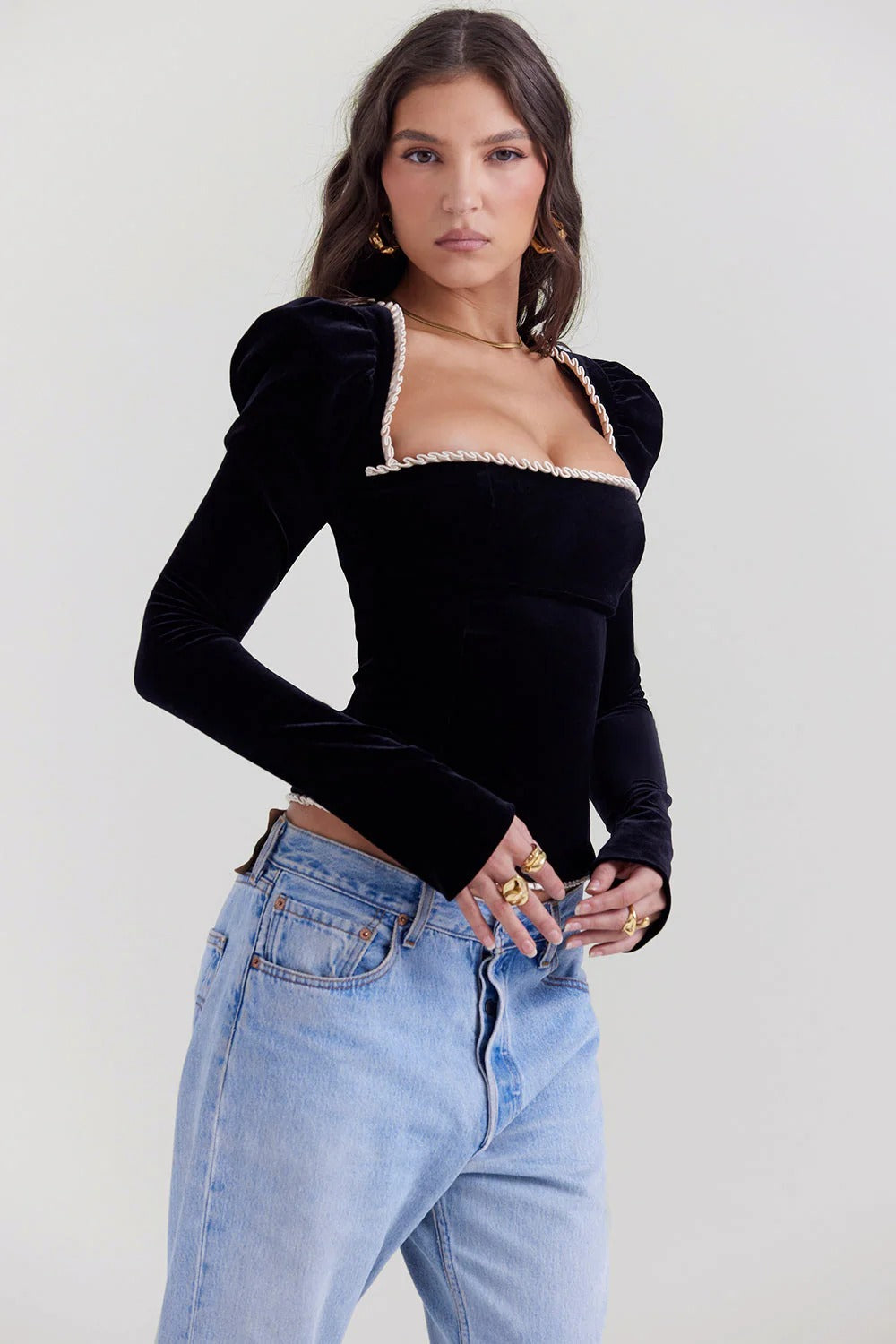 Velvet Corset Long Sleeve Top