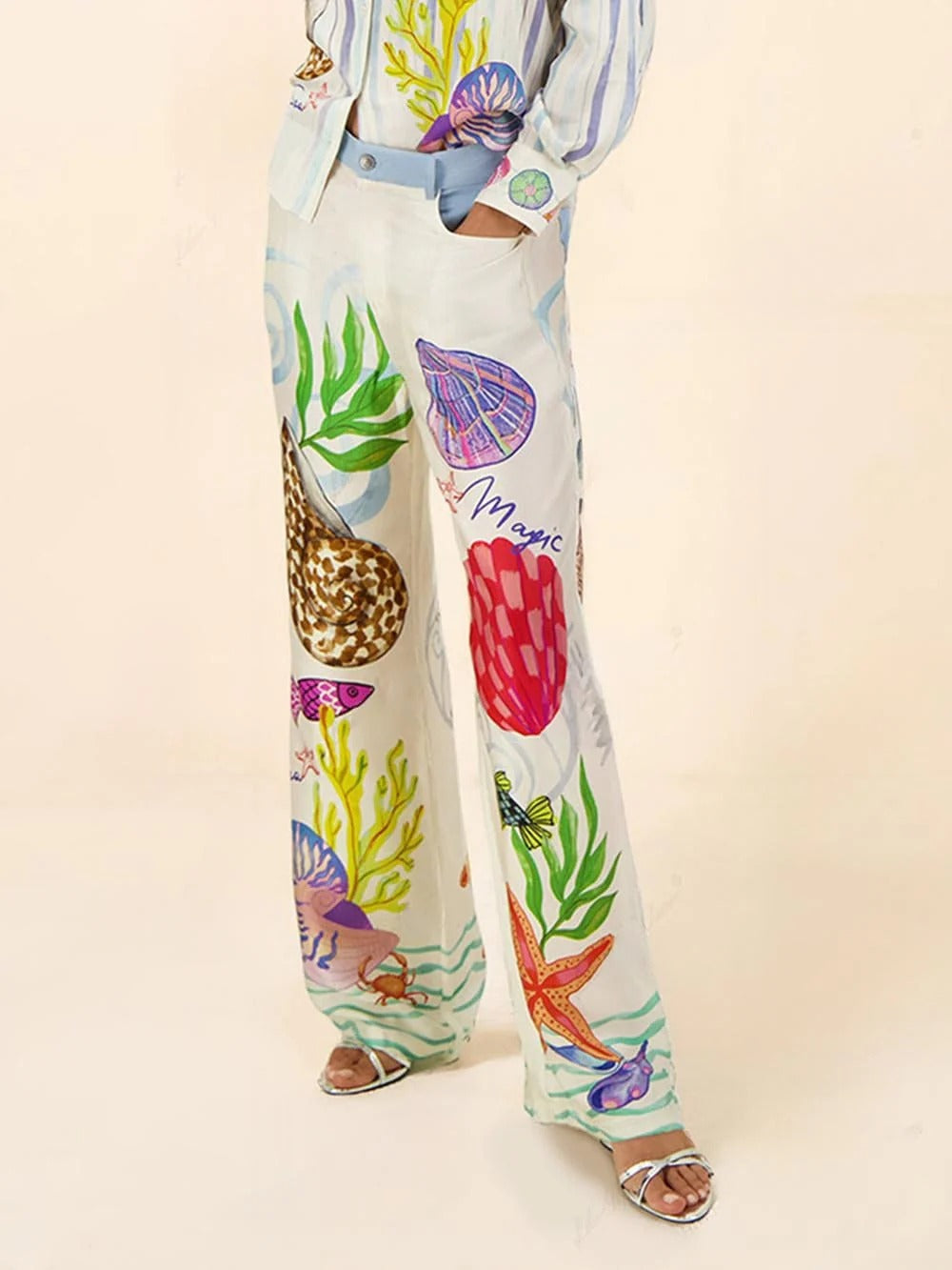 Women’s Coastal Art Wide-Leg Pants Set