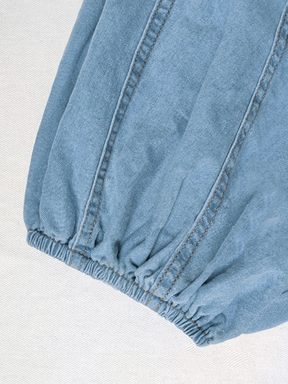 Denim Bow Puff Sleeve Top