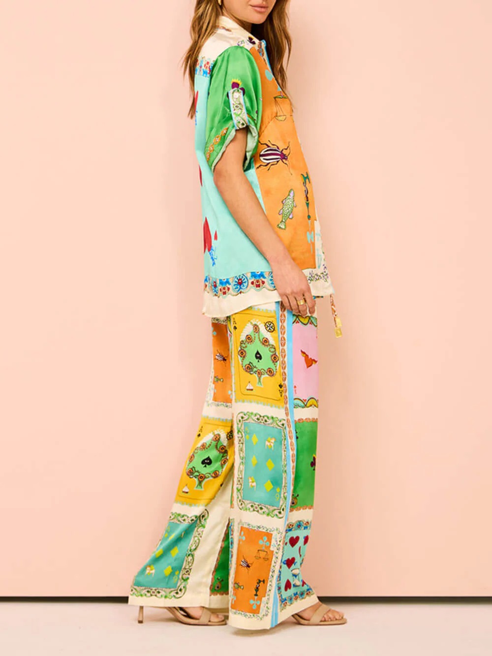 Women’s Luxe Printed Wide-Leg Pants Set
