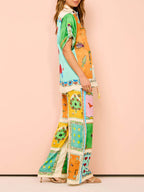 Women’s Luxe Printed Wide-Leg Pants Set