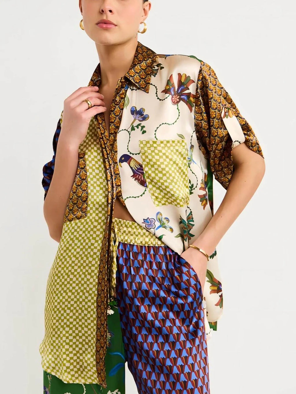 Women’s Luxe Mixed Print Wide-Leg Pants Set