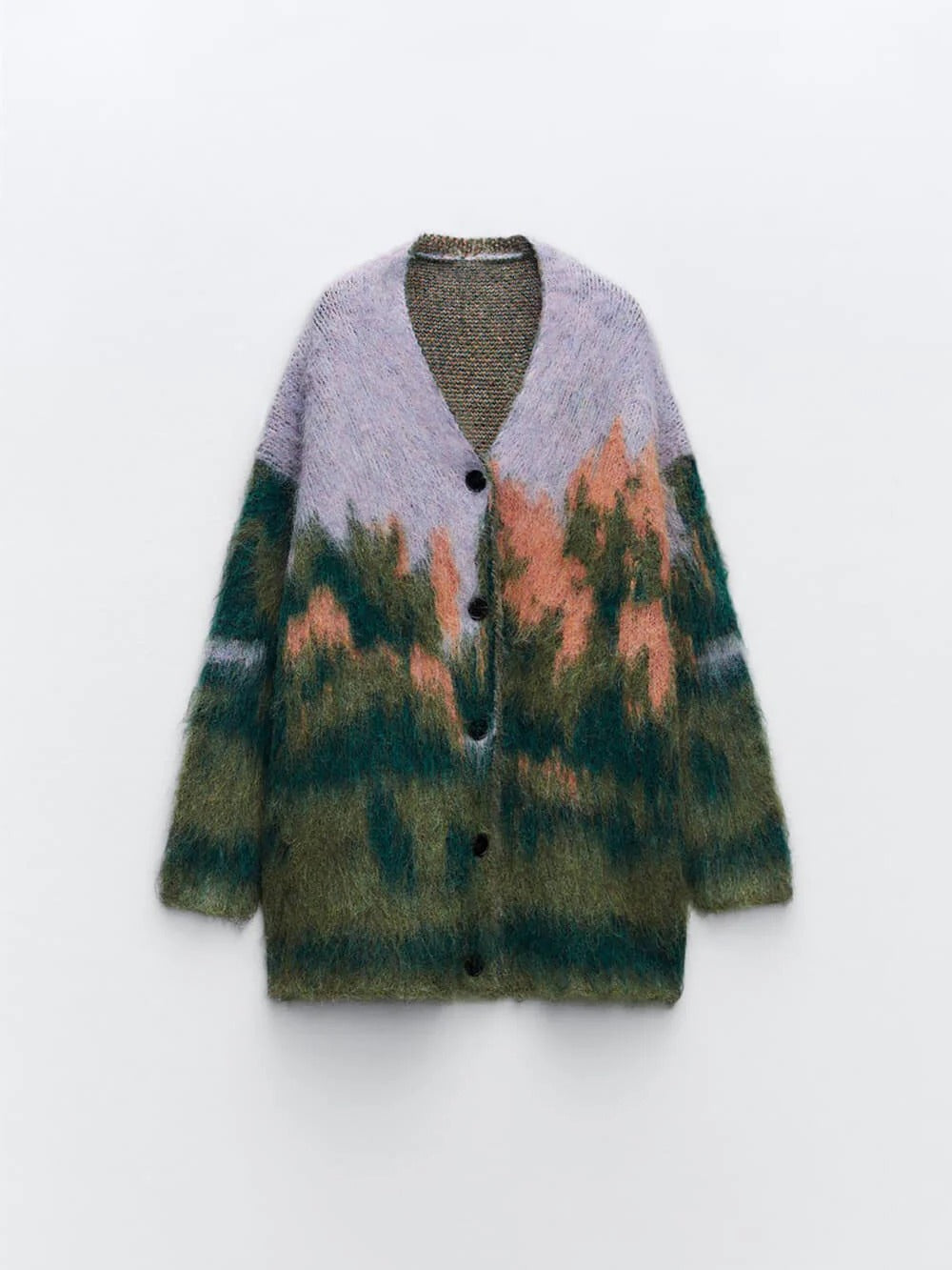 Soft Fuzzy Abstract Knit Cardigan