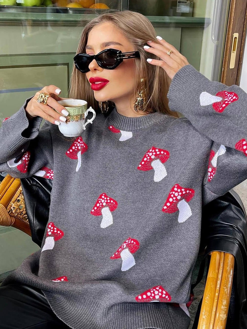 Mushroom Print Knit Sweater