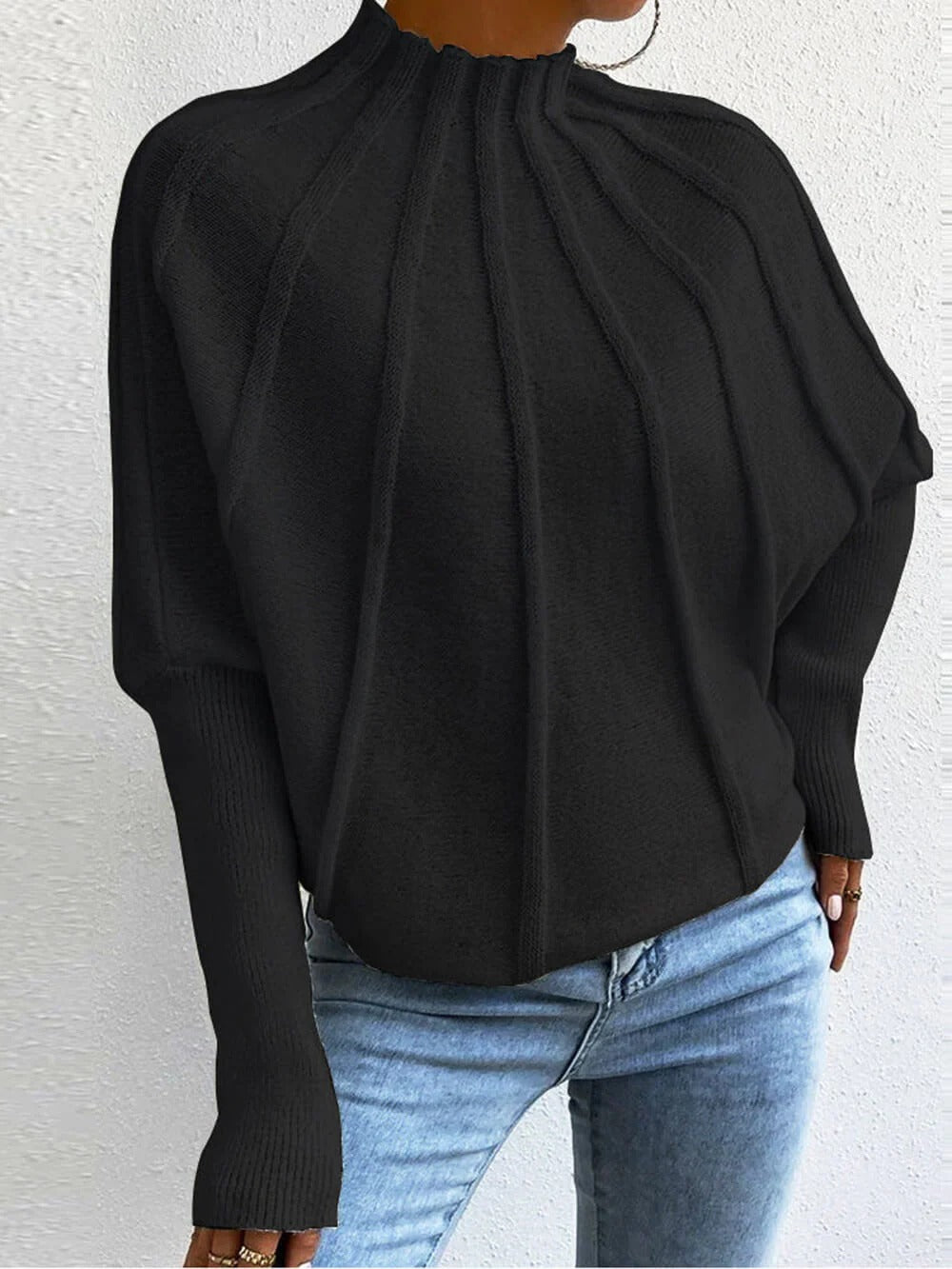 Ribbed High Neck Knit Sweater
