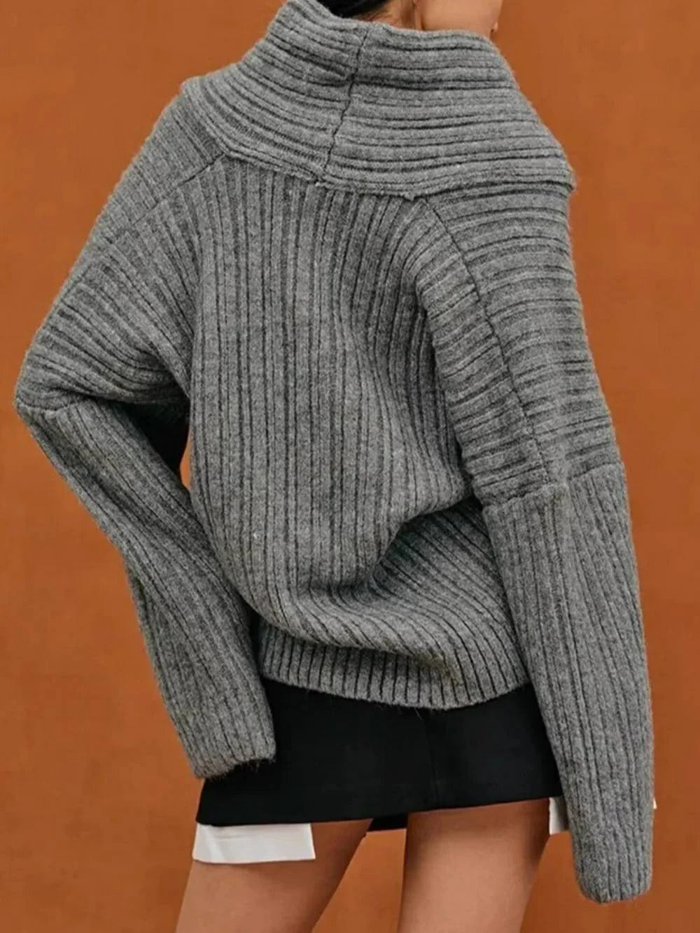 Off-Shoulder Ribbed Knit Sweater