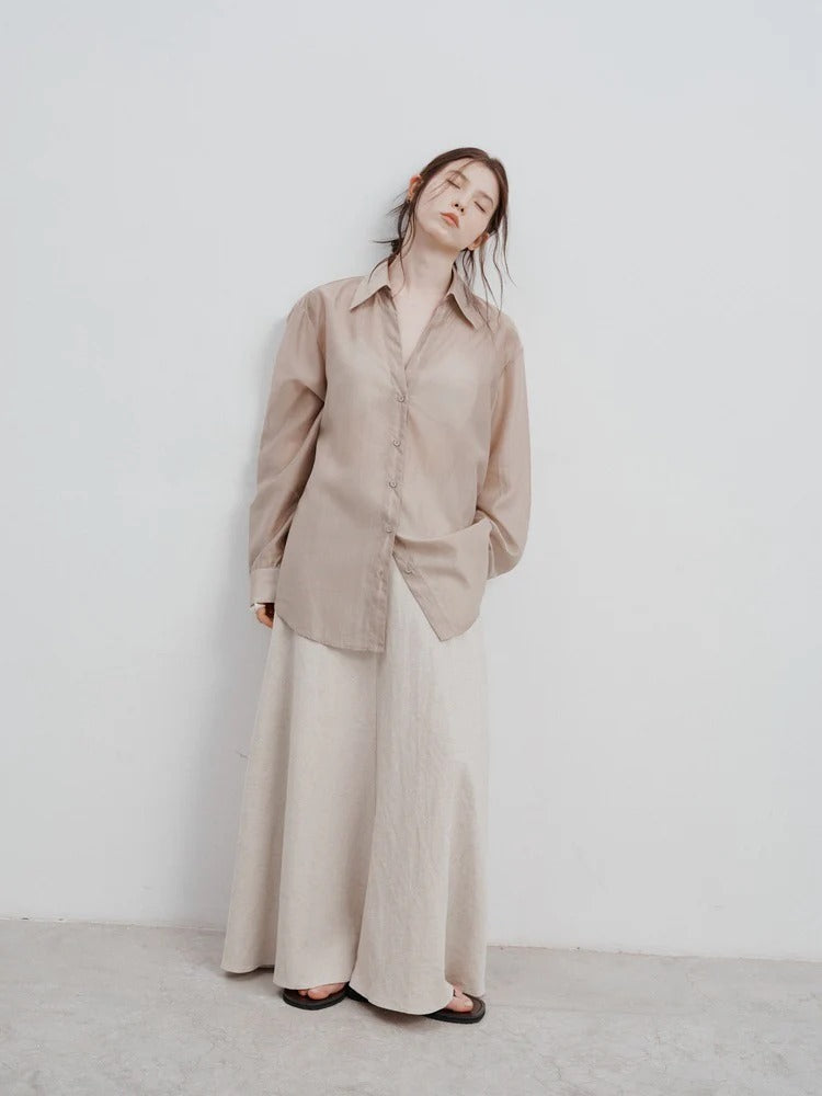 Minimal Satin Button-Up Blouse