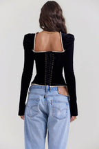 Velvet Corset Long Sleeve Top