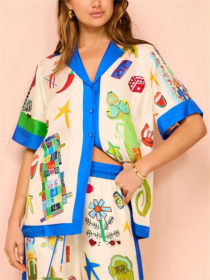 Women’s Playful Graphic Wide-Leg Pants Set