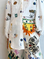 Abstract Print Button-Up Blouse