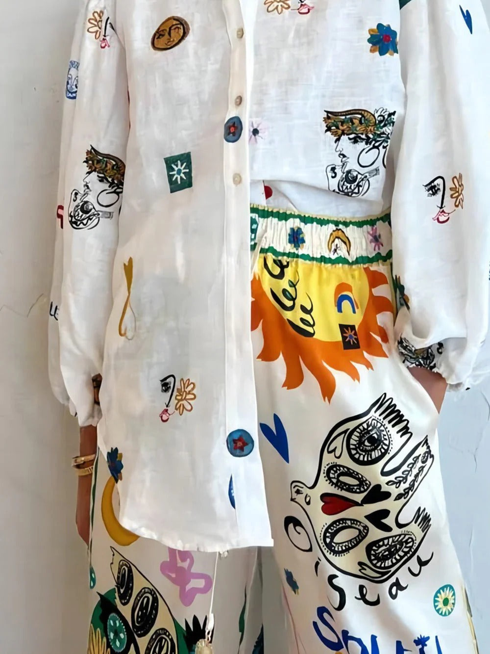 Abstract Print Button-Up Blouse