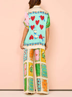 Women’s Luxe Printed Wide-Leg Pants Set