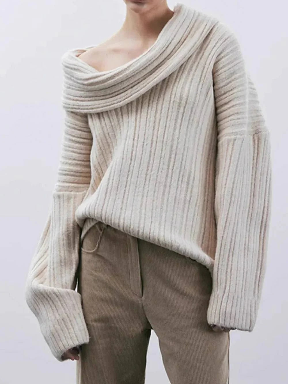 Off-Shoulder Ribbed Knit Sweater