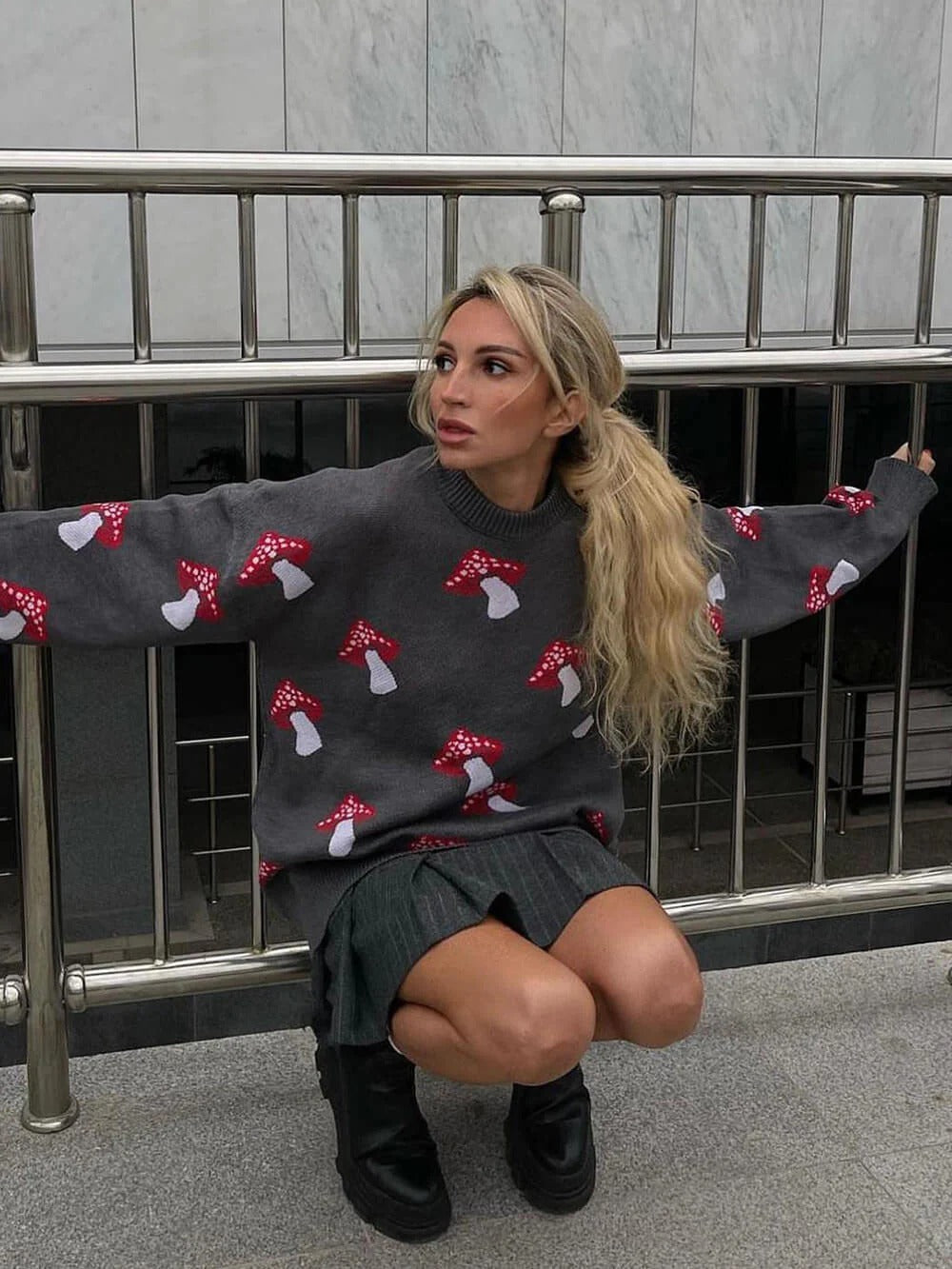 Mushroom Print Knit Sweater
