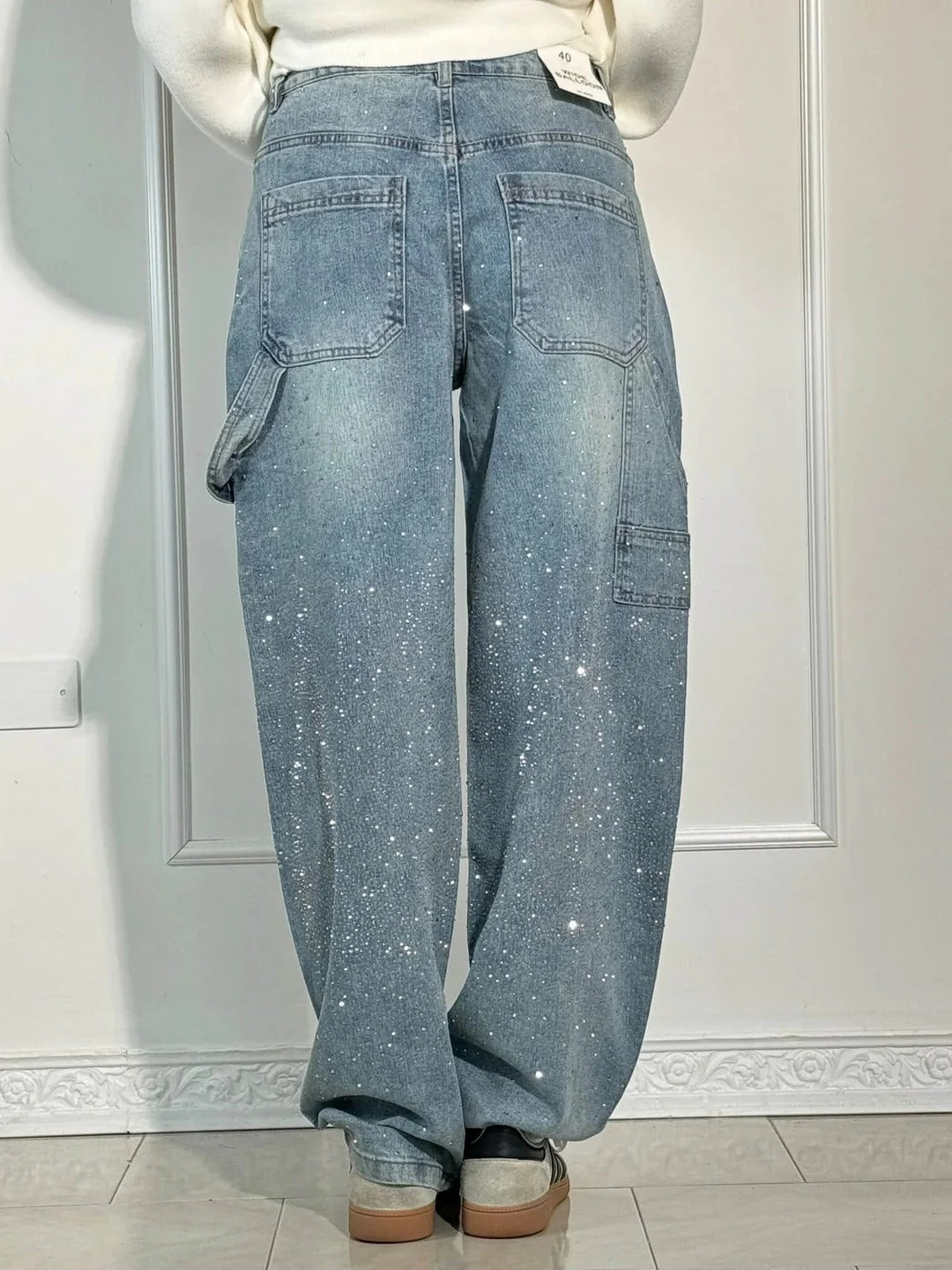 Sparkle Wide-Leg Cargo Jeans